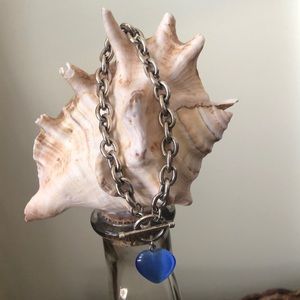 Pretty Silver Chain Bracelet W/blue heart charm